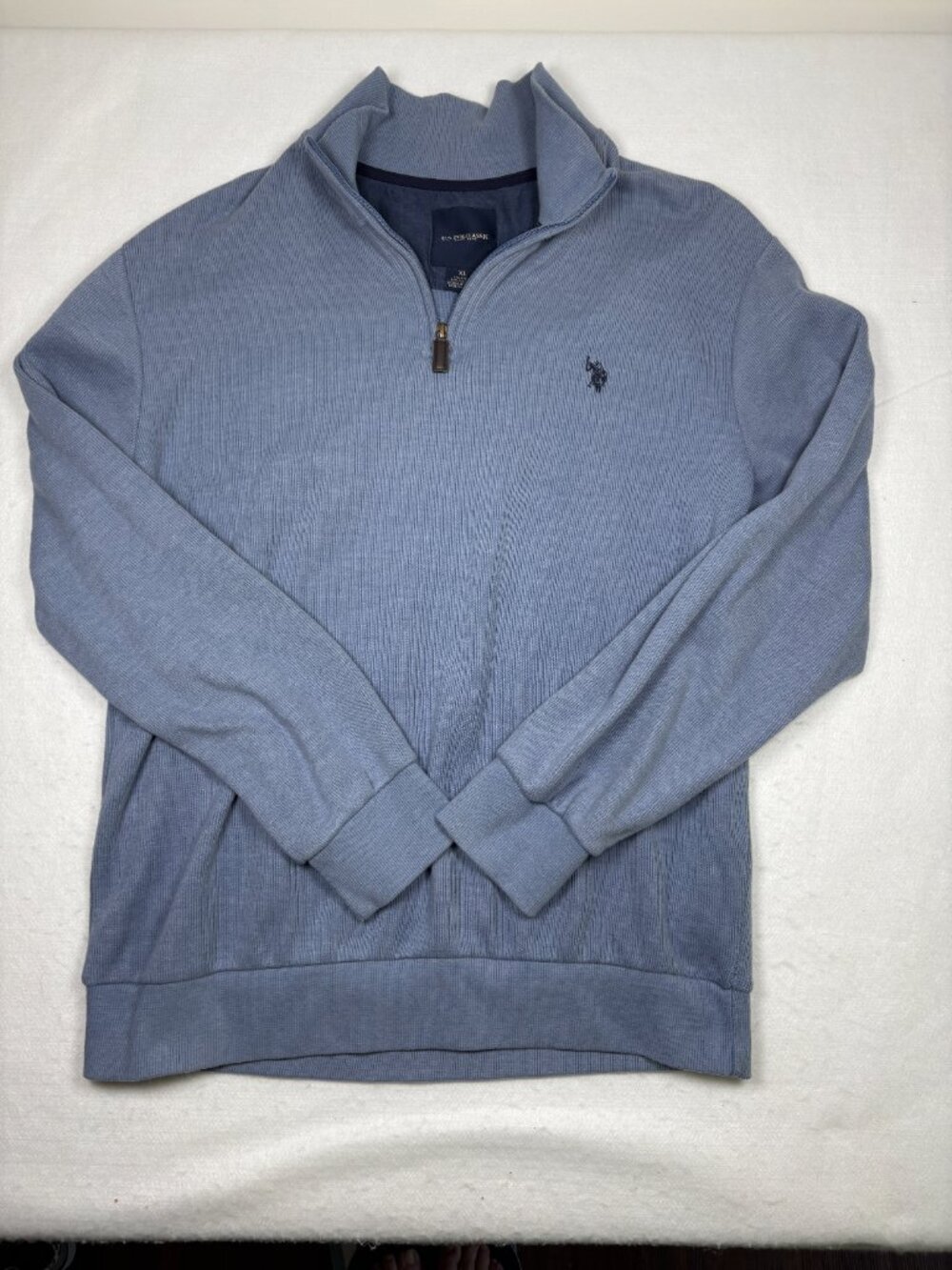 US Polo Assn Men Quarter Zip Blue Herringbone Pullover Sweater Preppy Dadcore XL